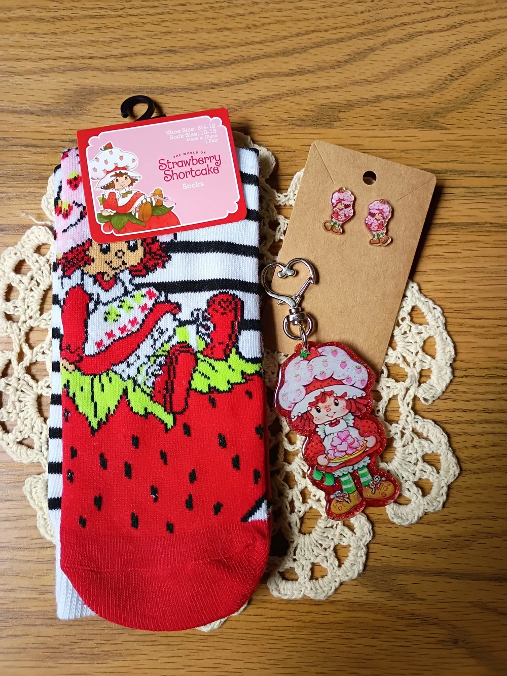 Strawberry Socks, Keychain, And Earrings Set